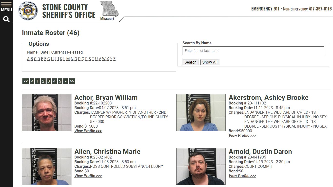 Inmate Roster - Current Inmates - Stone County Sheriff MO